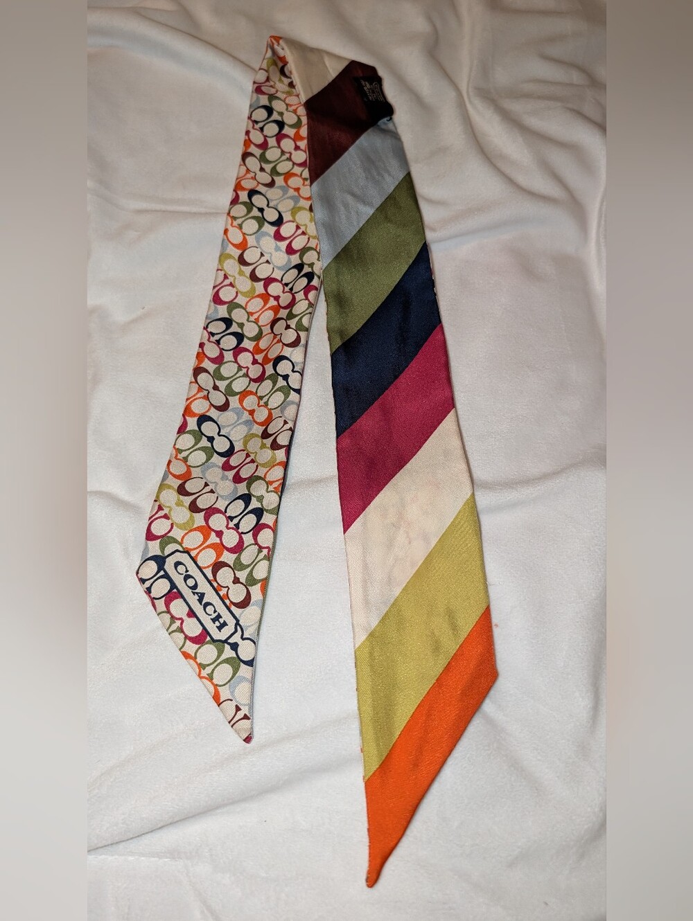 Coach Legacy Stripe Reversible Skinny Scarf Good Condition